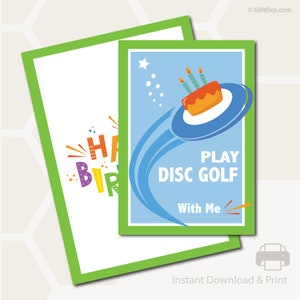 Disc Golf - Tarjeta de felicitación de cumpleaños - Imprimible - Tarjeta de regalo de experiencia - Sobre - Descarga instantánea