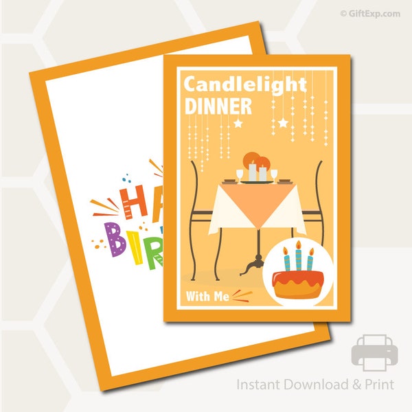 Candlelight Dinner - Experience Gift Card - Birthday Greeting Card - Envelope - Instant Download - Printable - Romance - Couples
