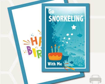 Snorkeling - Birthday Greeting Card - Printable Experience Gift Card - Envelope - Instant Download