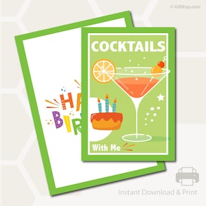 Cocktails - Experience Gift Card - Verjaardagswenskaart - Envelop - Direct downloaden - Afdrukbaar