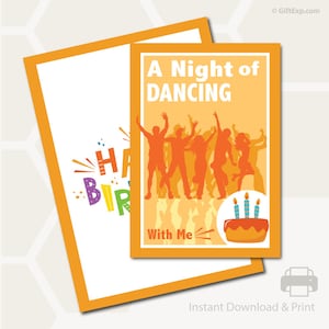 Een avondje dansen - Beleef cadeaubon - Verjaardagswenskaart - Envelop - Instant Download - Afdrukbaar