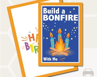 Build a Bonfire - Birthday Greeting Card - Printable  - Experience Gift Card - Envelope - Instant Download