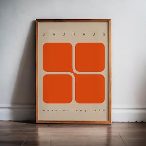 Bauhaus Ausstellung 1919, Póster Naranja, Arte de Pared Minimalista, Impresión Mid-Century Modern, Diseño Geométrico, Descarga Digital