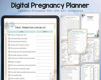 Diário digital de gravidez em PDF, planejador de gravidez para novas mamães, diário de gravidez, planejador de bebê impresso, livro para recém-nascidos, presente para mães de primeira viagem