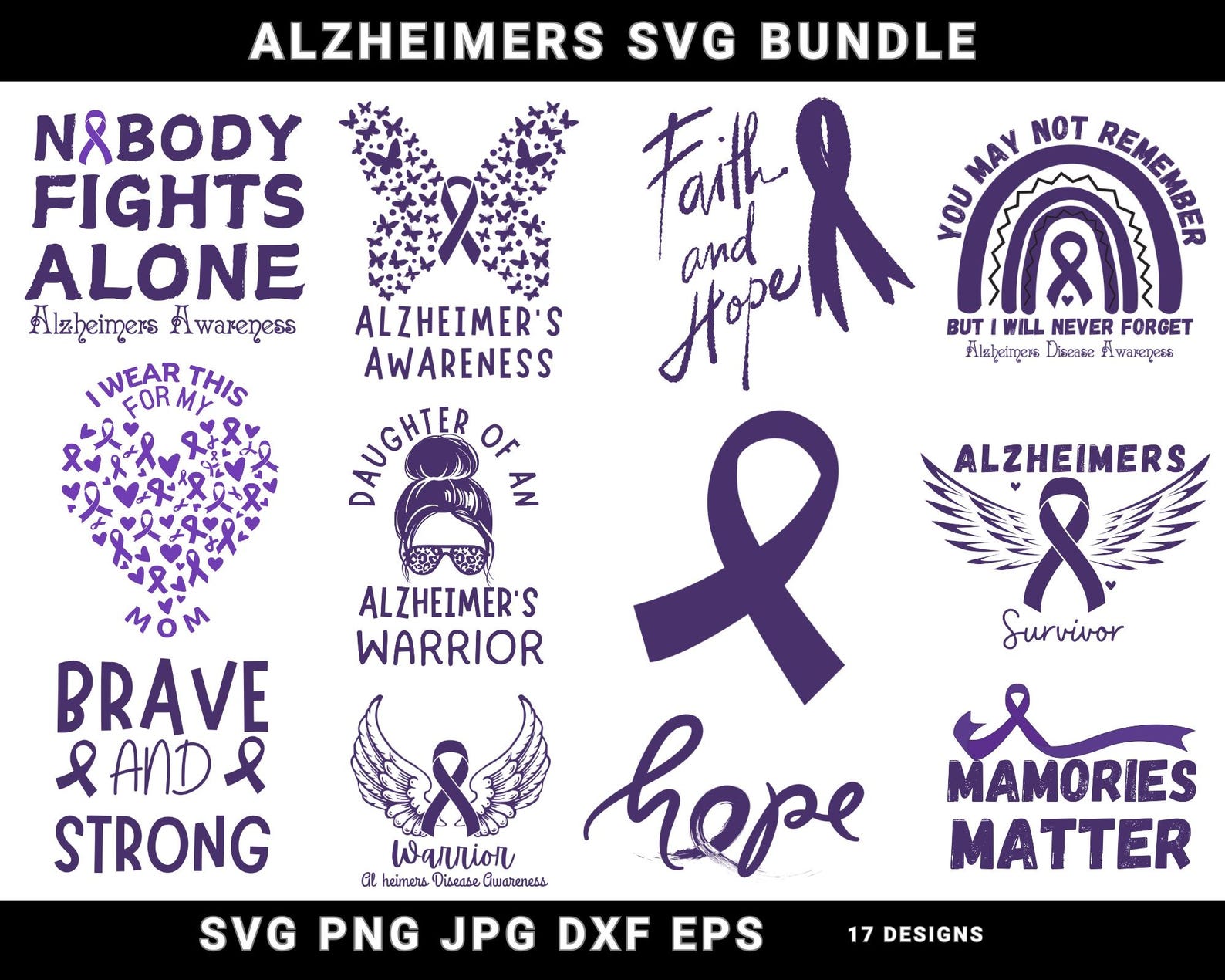 Alzheimers Awareness Svg Alzheimers Svg Alzheimer Warrior Purple Ribbon ...
