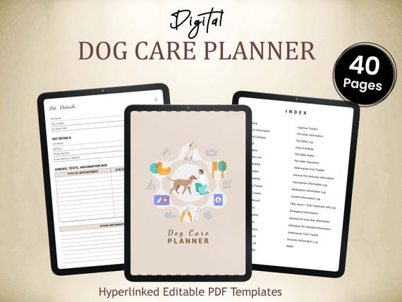 Dog care planner download, pet care organizer, dog health tracker,pet schedule planner,daily dog routine,dog training log,puppy care journal