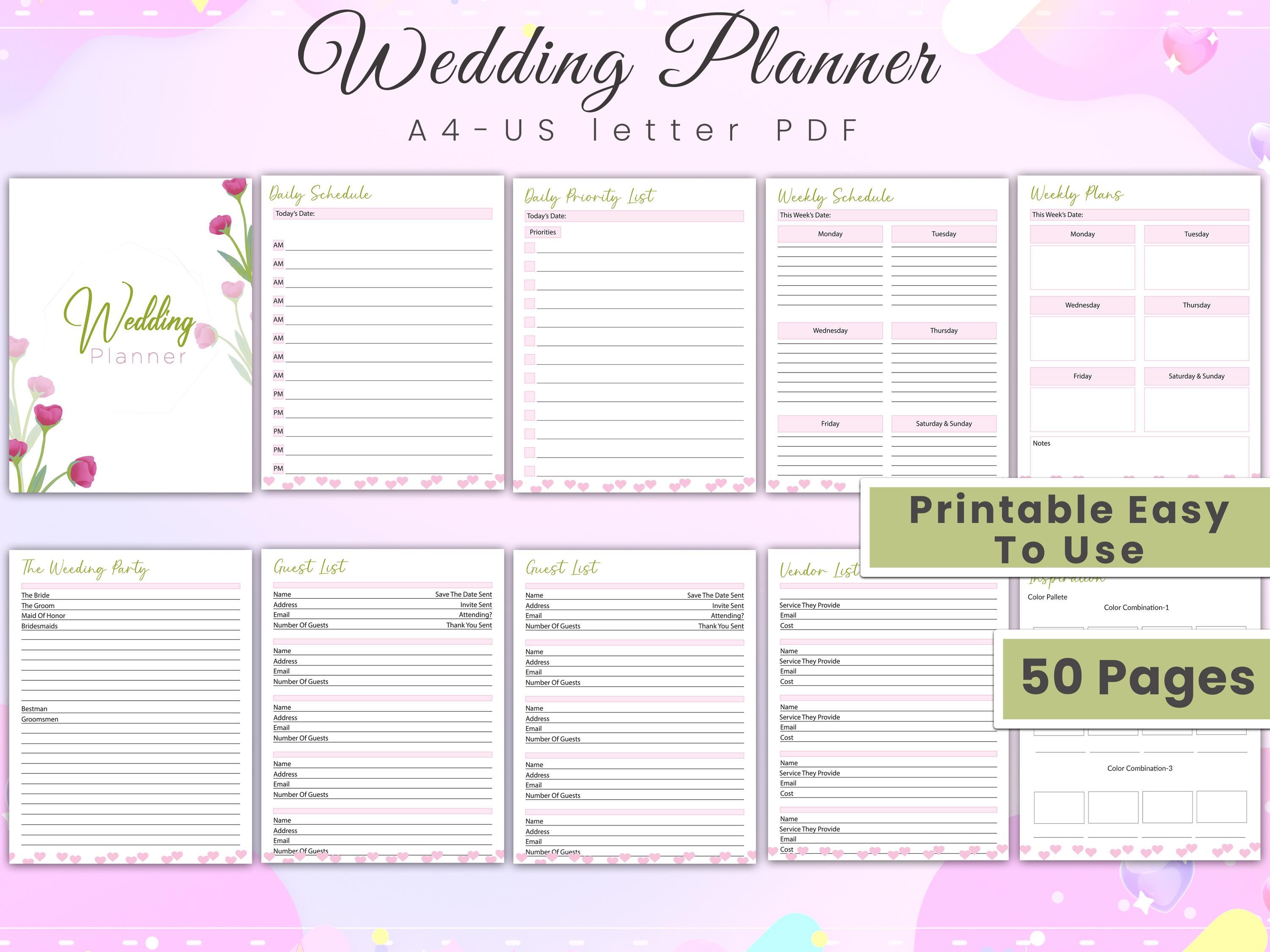 Wedding Planner Printable, Wedding Planner Pages, Wedding Plan Bundle