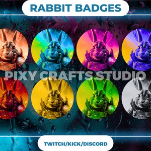 Rabbit Sub Badges (8 Pack) For Twitch, YouTube, Discord | Cute And Affordable Stream Assets | Charming Animal Badges | Bunny Badges.