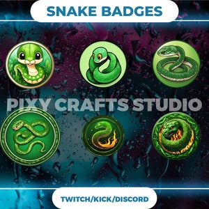 Set Of 6 Snake Sub/Bit Badges - Designed For Twitch, Discord, YouTube - Animal Badges - Ready-Made.