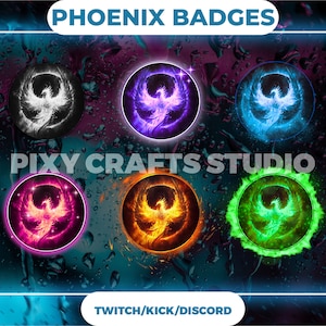 Adorable Phoenix Sub/Bit/Streamer Twitch Badges: A Set Of Badges Featuring Birds And Flames.