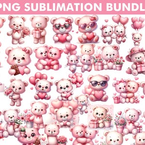 50 Valentines teddy bear clipart, Watercolor Valentines Baby Bear Collection Clipart,Valentine teddy bear png,Valentines teddy bear Clipart