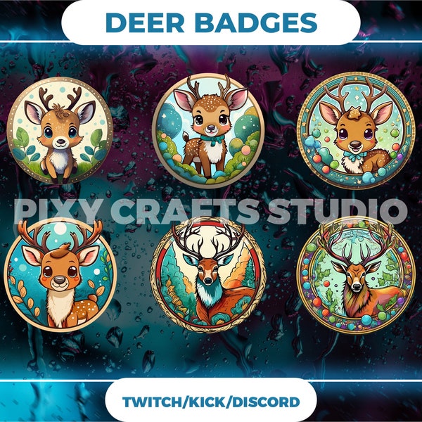 Set Of 6 Deer Sub Badges - Animal-Themed Stream And Twitch Badges. Enhance Your Channel With These Unique And Captivating Sub Badges.