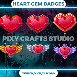 Hearts Gem Sub / Bit Badges For Twitch, Discord, And More! | Graphic Design | Twitch Subscriber | Streaming.