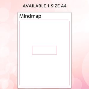 Puede incluir: Una plantilla de mapa mental blanca con un rect&aacute;ngulo vac&iacute;o en el centro. La plantilla est&aacute; etiquetada como "Mindmap" y est&aacute; disponible en un solo tama&ntilde;o, A4.