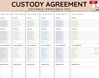 Child Custody Agreement Template PDF, Parenting Plan and Custody Agreement, Editable Parenting Agreement, Child Custody Agreement Template
