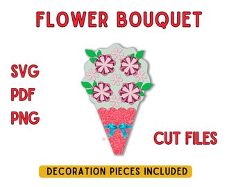flower bouquet gift, flower bouquet svg, Mother's day gift, Floral vase svg, Paper flowers svg, Flower bouquet template, Bouquet SVG, Flower