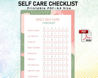 Selfcare Checklist, Selfcare Planner, Selfcare Journal Tracker, Wellness Planner Printable, Daily Wellbeing, Mindfulness Mental Health