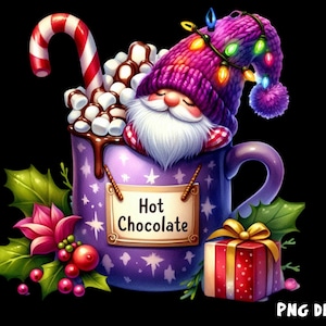 Christmas hot cocoa gnomes png, Watercolor Hot Cocoa Gnomes Clipart, Christmas Gnomes Clipart, Festive Gnomes Clipart, Gnomes PNG, Fantasy