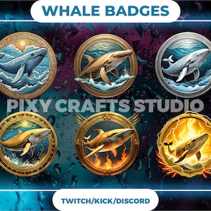 Adorable Whale Sub/Bit Badges For Twitch, Discord, YouTube. Instant Download PNG Files. Perfect Sea/Ocean-Themed Badges!