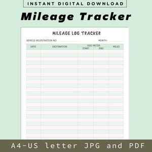 Mileage Tracker Printable, Work Trip Miles Tracker, Business Mileage Log, Monthly Mileage Report Form, Mileage Log