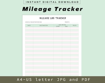 Mileage Tracker Printable, Work Trip Miles Tracker, Business Mileage Log, Monthly Mileage Report Form, Mileage Log