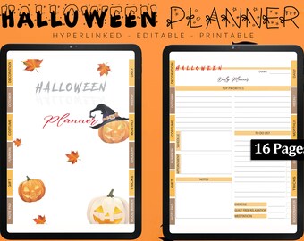 Paquete imprimible de planificador de Halloween, carpeta de planificación de fiestas de Halloween, calendario de decoraciones navideñas, organizador de fiestas, paquete de planificador de vacaciones
