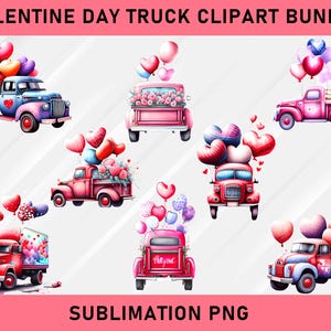 Valentines day truck clipart bundle, Red truck valentine vector,Valentines Day,happy Valentine&#39;s Day,Valentine Red Truck