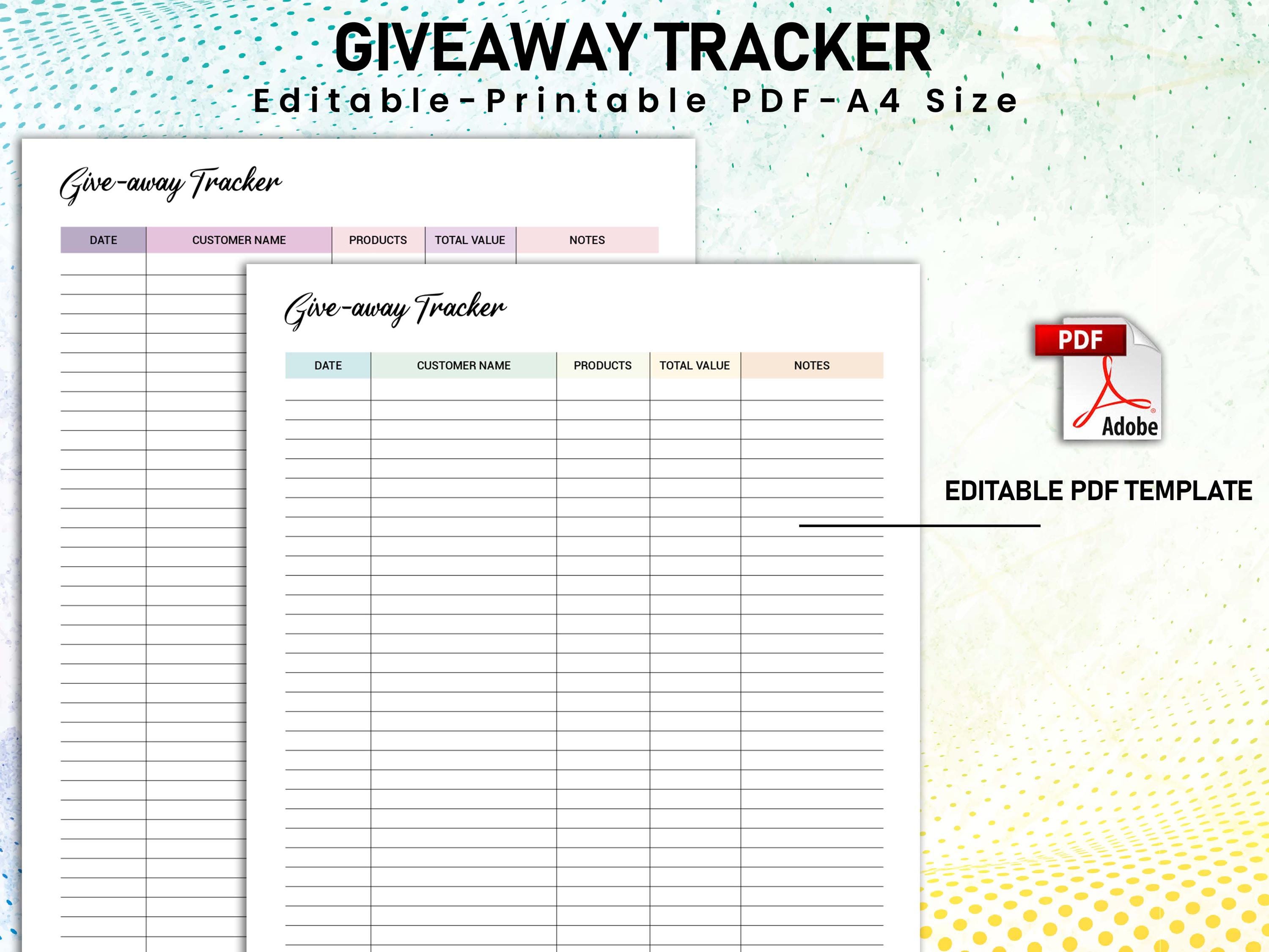 Giveaway template, contest organizer, sweepstakes management tool, prize tracker template, giveaway planner,raffle entry log,giveaway entry