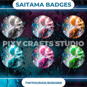 Set Of 6 Sait-ama Twitch Sub Badges, Anime-Themed For Streams And Discord. Instant Download And Ready For Use (P2U).