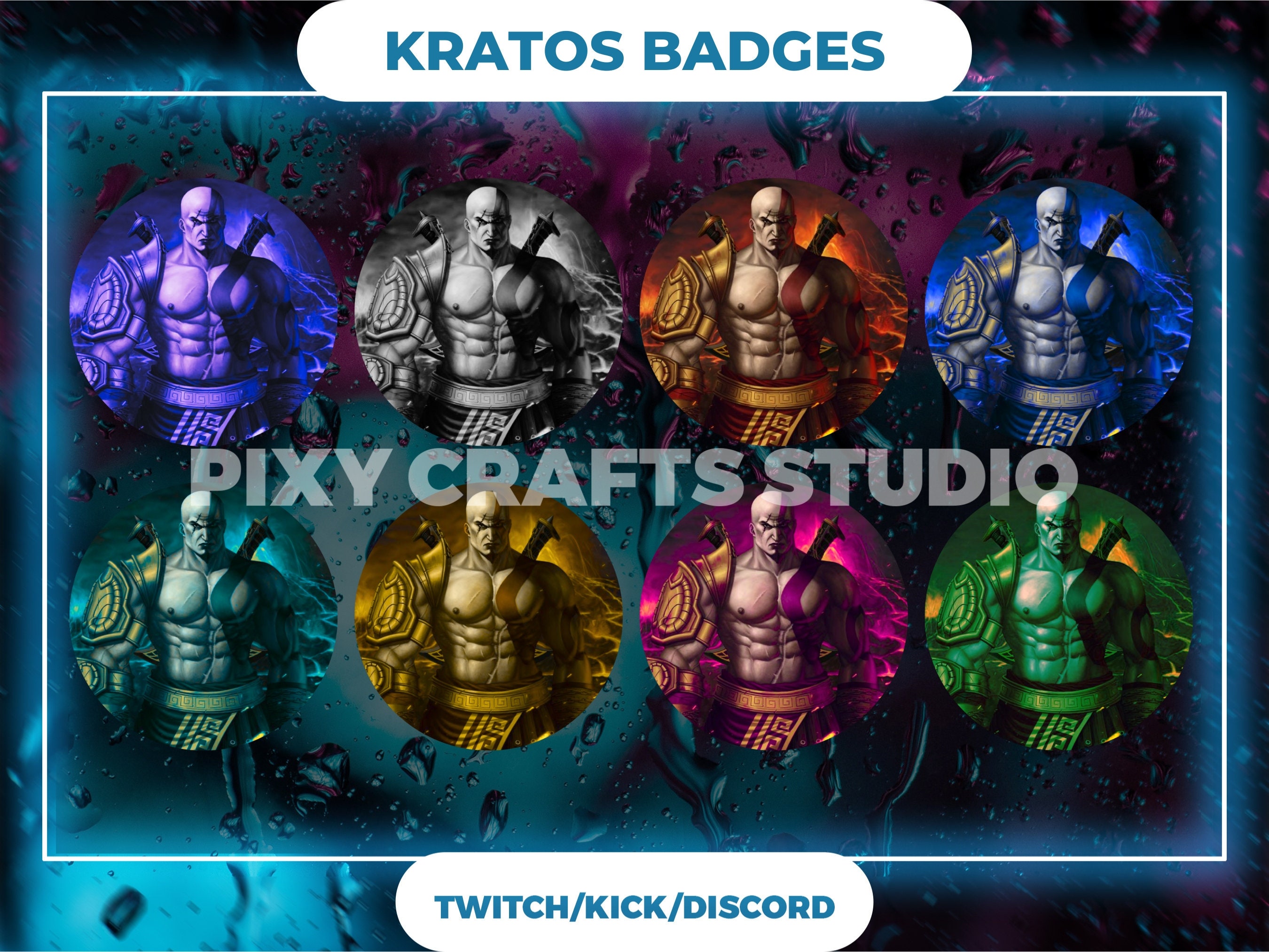 Kra-tos Sub Badges - Twitch - Discord - Stream - Pastel - Cute - Anime - Depicting The Fictional Character From G-O-W.