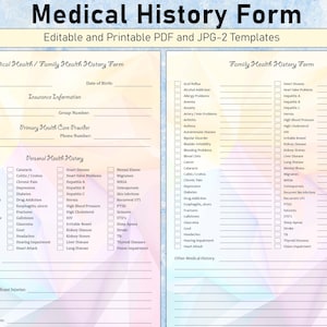 Medical history forms digital fillable,Medical history printable,Medical history form,patient health record,printable medical form,medical