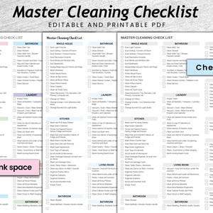 Lista de verificação de limpeza mestre para impressão, lista de materiais de limpeza mestre, cronograma de limpeza mestre, cronograma de limpeza final, cronograma de limpeza