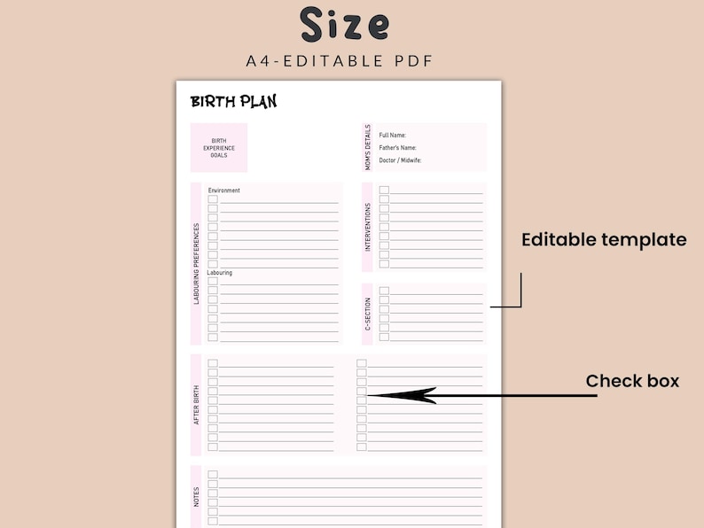 Birth Plan Template Editable Bundle, Pregnancy Planning, Birth ...