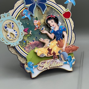 Layered Snow White Cake Topper, LED Lights, Glitter Shaker (7 Inch)