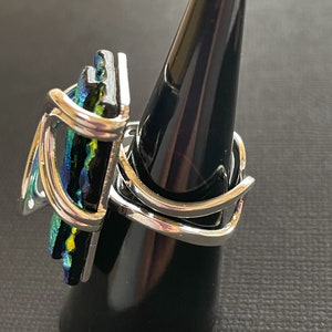 Dichroïsche glazen ring-sterling zilveren ring-gesmolten glazen sieraden afbeelding 3