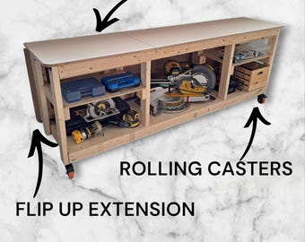 Folding Workbench DIY Plans | Hidden Storage | Transforming Work Table | Rolling bench | Mitre saw table | Garage shelving | Garage Storage