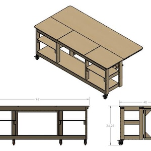 Flipup Workbench DIY Plans: Transforming Rolling Table (PDF Pattern)