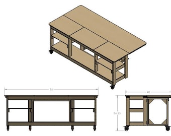 Flipup Workbench DIY Plans: Transforming Rolling Table (PDF Pattern)