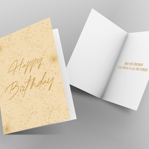 Elegant Gold Sparkle Birthday Card, &#39;Happy Birthday&#39; Glitter Effect Card for Anyone, Sophisticated Greeting Card