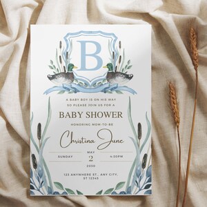 Baby Shower Mallard Duck Invite, Editable in Canva, Books for Baby, Customizable Baby Shower Invitation