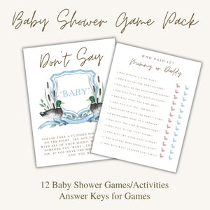 Mallard Baby Shower Game Pack, 12 Games/Activities, Baby Shower, Mallard Duck, Mom to be