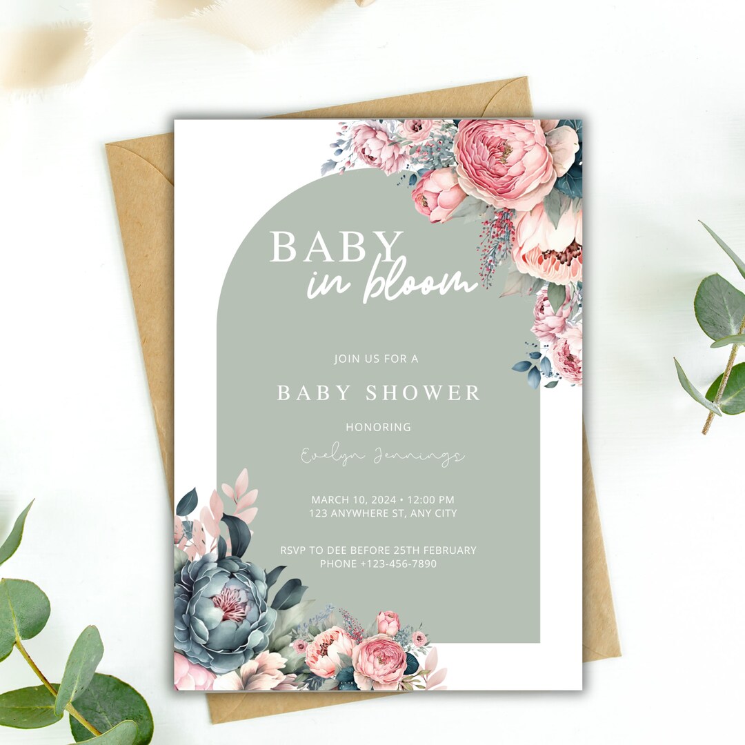 Floral Baby Shower Invitation Template, Editable in Canva (PDF) - Etsy