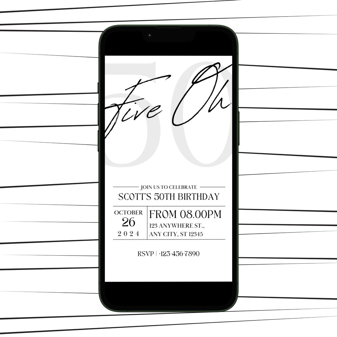 50th Birthday Party Invite, Text Invite, Digital, Edit in Canva, Simple Modern Invite, Birthday
