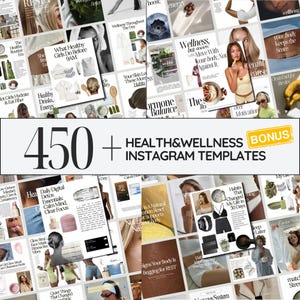 Hälsa och välbefinnande Canva-mallar | 450+ Instagram-inlägg för fitness-, självvårds- och livsstilscoacher | Wellness-kit för sociala medier