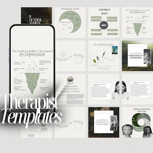Therapist Instagram Templates, Psychologist Social Media, Mental Health Templates, Counseling, Counselor, Therapist Instagram Posts, Canva