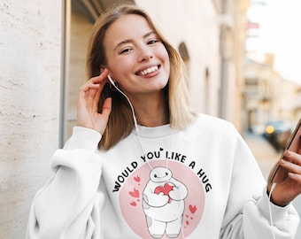 Baymax Unisex Crewneck Sweater | Would You Like a Hug Sweater | Big Hero 6 Inspired | Family Vacation Sweatshirt