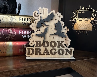 Book Dragon Bookshelf Sign, Bookish gift, Book decor, Dragon Book, Booktok