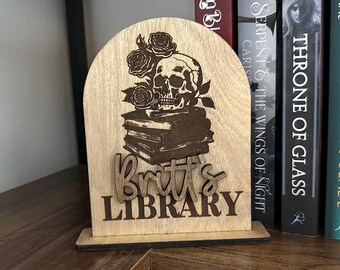 Personalized Library Sign, Skeleton Book Tee, Library Sign, Book Sign, Bookish Sign, Bookshelf decor, bookshelf sign, bookshelf personalized