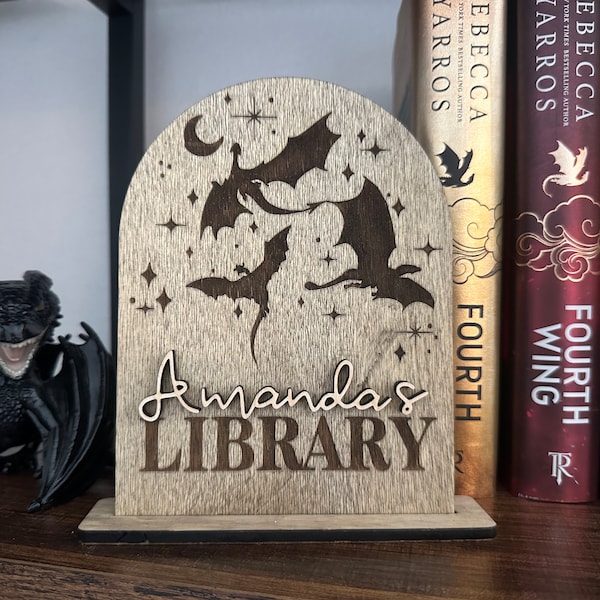 Dragon Personalized Library Sign, My Library Sign, Book Sign, Bookish Sign, Bookshelf decor, Dragon bookshelf sign, bookshelf personalized