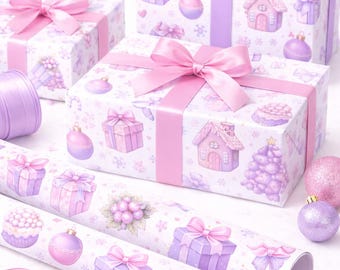 Pastel Pink & Purple Christmas Wrapping Paper (Digital Download)